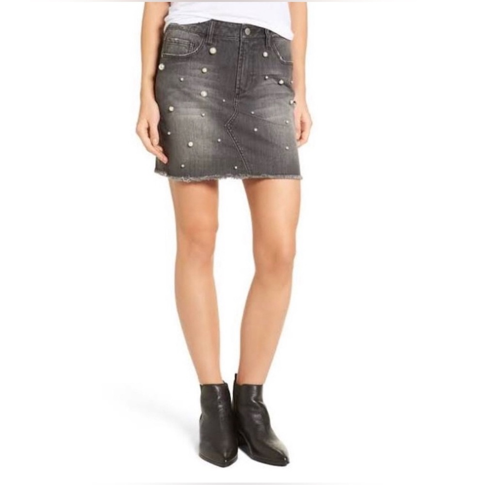 NWT TINSEL Charcoal Denim Embellished Mini Skirt; Size 30.